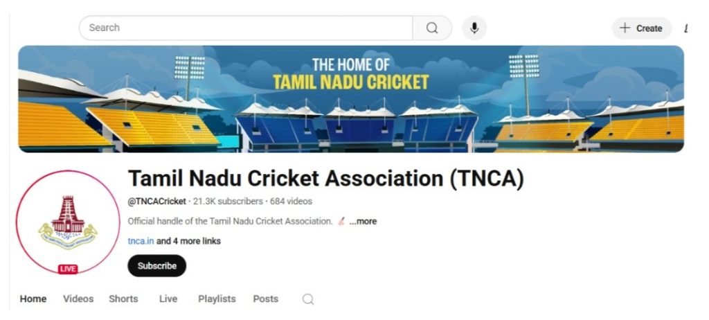  Tamil Nadu Cricket Association's official YouTube channel