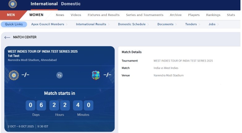 India vs West Indies 2025 - Fixtures
