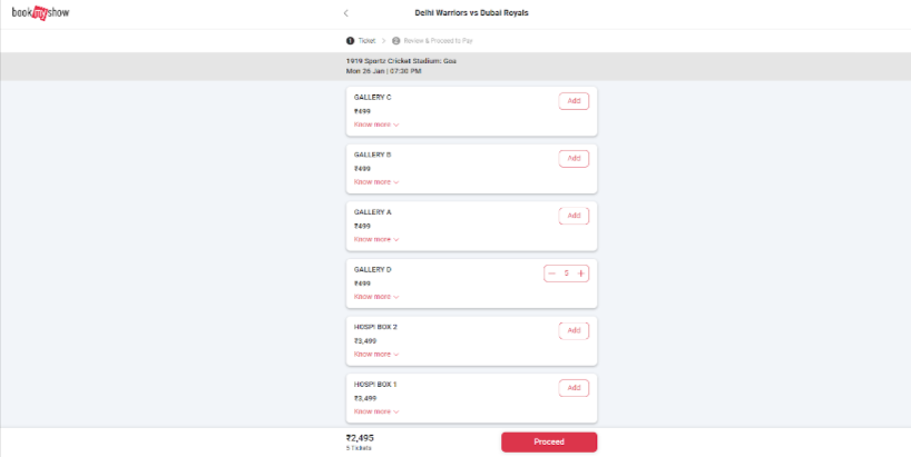 Select Seating Category