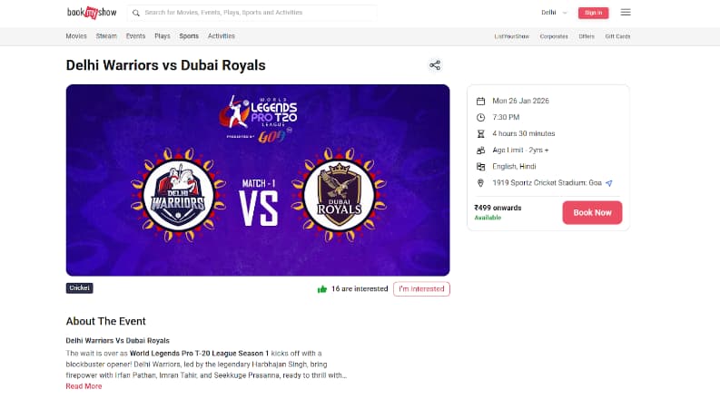 Select the match you want to attend