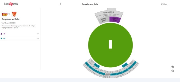 Select the seats from the virtual map