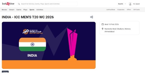 BookMyShow Ticketing Page