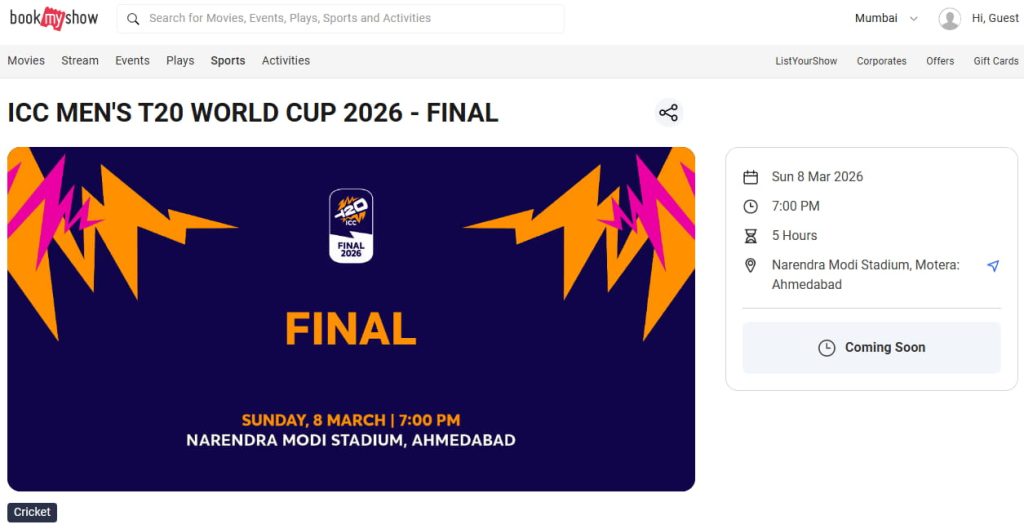 IND vs NZ ICC Men's T20 World Cup 2026 Final Match
