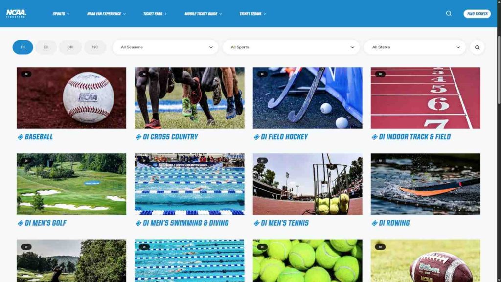 NCAA Tickets homepage