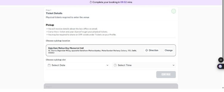 Choose Physical Ticket Pickup Slot (if applicable)