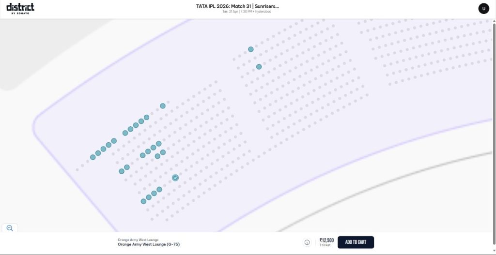 Click on a stand to see rows and individual seat numbers
