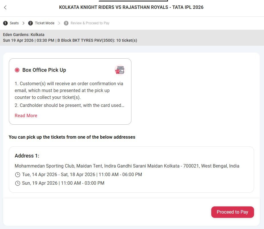 Confirm The Ticket Pickup Address