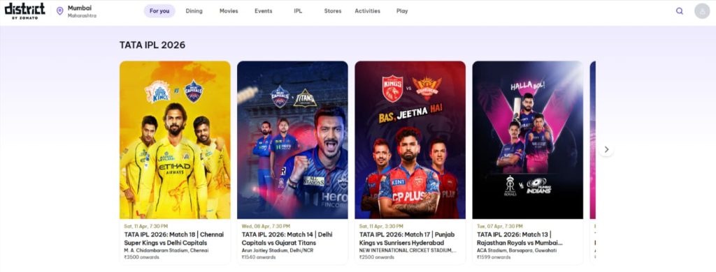  IPL 2026 Tickets on District by Zomato
