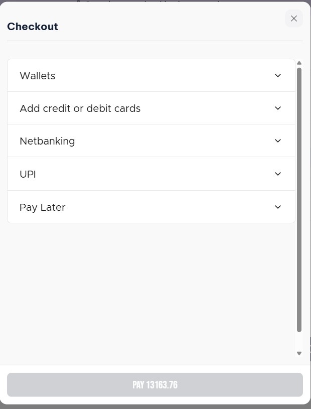 Pay via UPI, debit card, credit card, or net banking