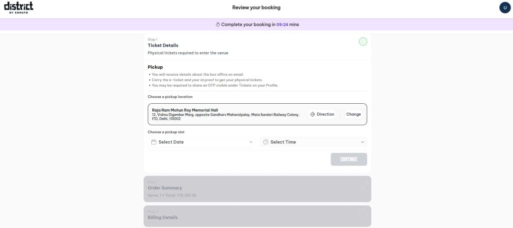 Review & Pickup Slot