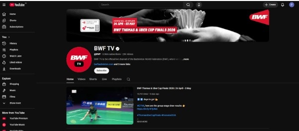 BWF TV YouTube Channel