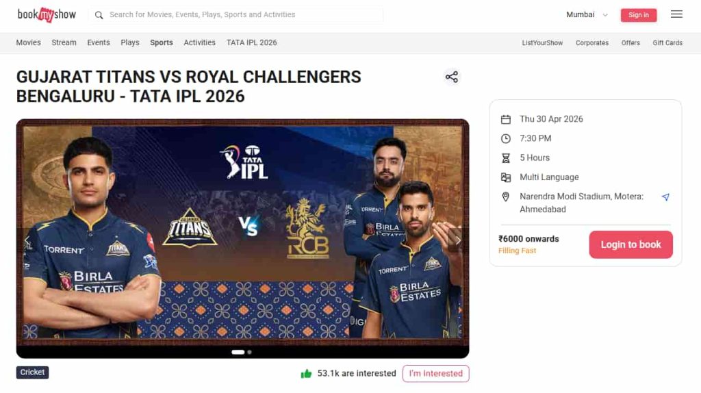Search for GT vs RCB 