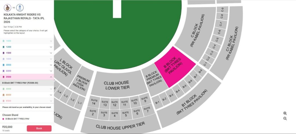 Select Price Tier, Block, and Seat