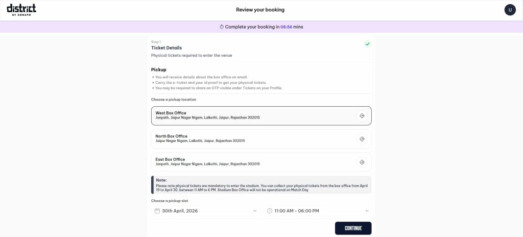 Select your box office pickup location