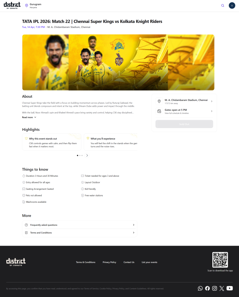 CSK vs KKR Tickets CSK vs KKR Tickets