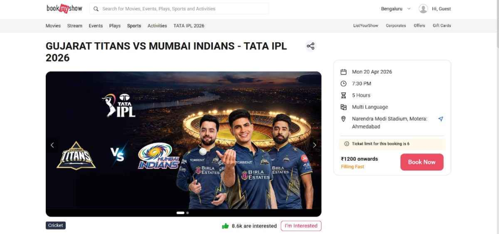 Open BookMyShow and Find the Match