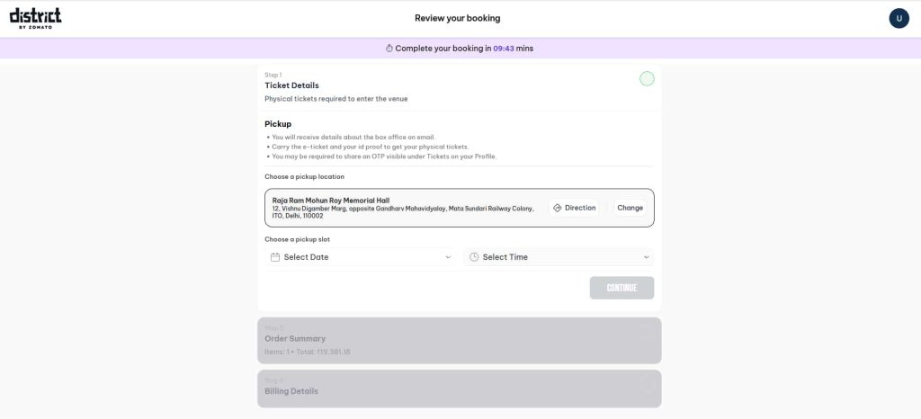 Choose Physical Ticket Pickup