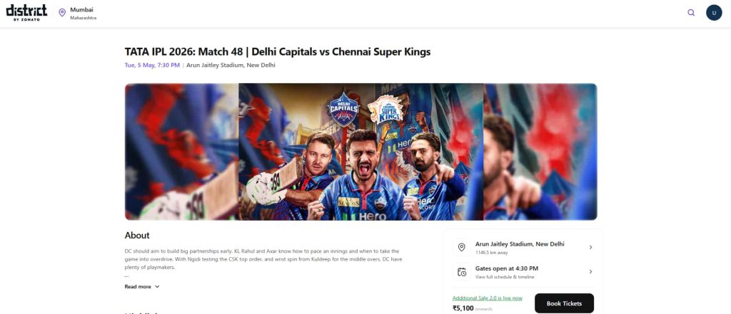 DC vs CSK Match 48 Tickets