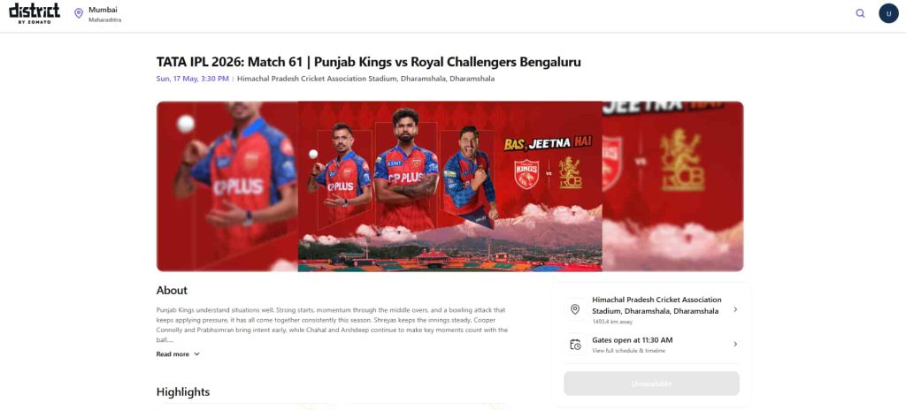 Punjab Kings vs RCB Match 61 Tickets Punjab Kings vs RCB Match 61 Tickets