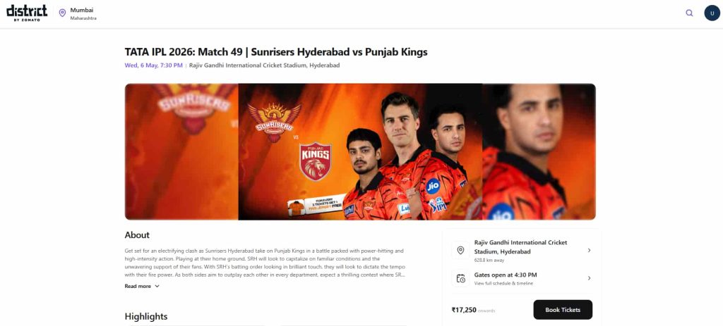 Search For SRH vs PBKS IPL 2026 Match 49