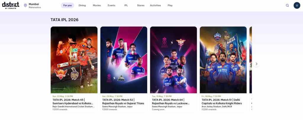 Visit district.in & Search for SRH vs KKR